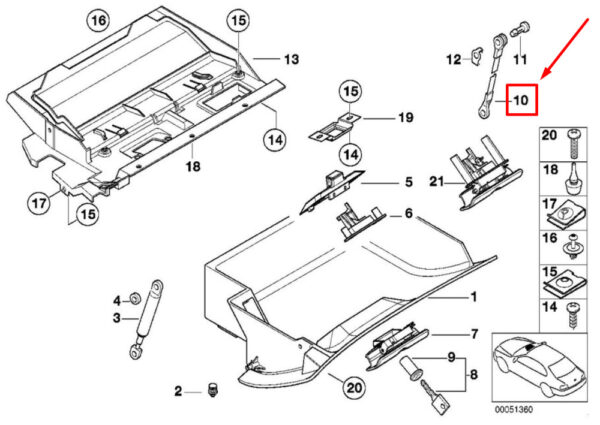 51168187780 - NEW BMW 5 E39 GLOVE BOX JOINT 51168187780 8187780 ORIGINAL
