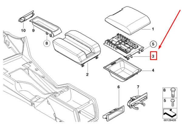 51168213874 - BMW 5 E39 FRONT ARMREST SLIDING MECHANISM 8213874 51168213874 NEW GENUINE