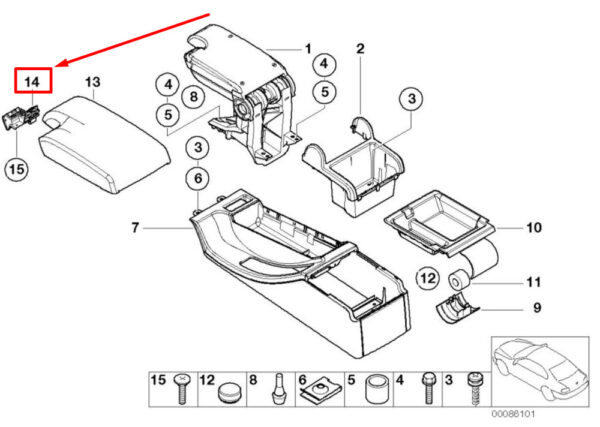 51168228809 - NEW BMW E46 3 SERIES CENTER BEIGE ARMRESTS LID-LATCH LHD 8228809 99-04