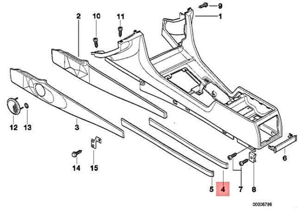 51168235509 - NEW BMW E38 725TDS 728I REAR LEFT CENTER CONSOLE TRIM PANEL 51168235509 ORIGINAL
