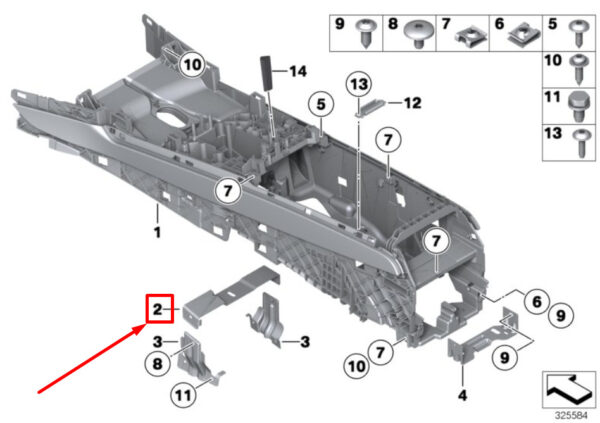51169113870 - BMW 7 Series F01, F02 mount center console front 9113870 51169113870 NEW ORIGINAL