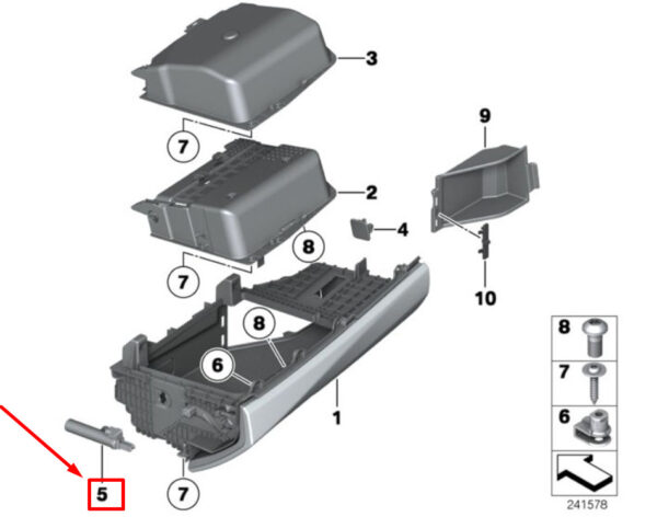 51169142637 - BMW 5 F10 Glove Box Damper 51169142637 9142637 NEW GENUINE