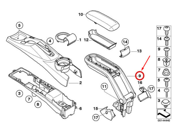 51169185104 - MINI COOPER R50, R53 armrest center console 9185104 51169185104 NEW ORIGINAL