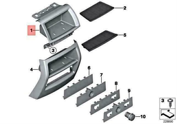 51169200887 - OEM BMW X3 X4 M F25 STORAGE COMPATMENT CENTER CONSOLE REAR TOP 51169200887 NEW