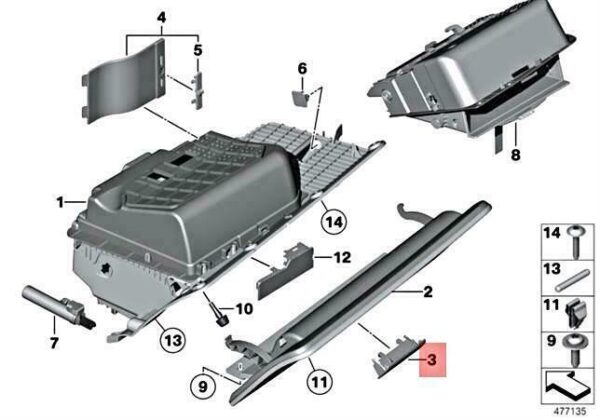 51169203807 - NEW BMW F07 520D 528I 530D 155KW 530DX 535D GRIP GLOVE BOX 51169203807 10-16