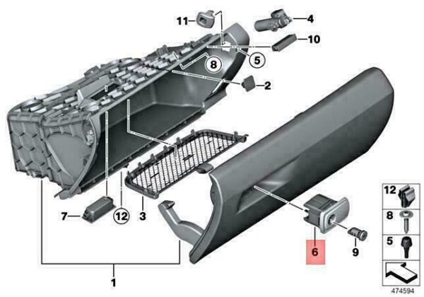 51169232977 - OEM BMW HYBRID F30 F31 F34 F35 316D OPENER GLOVE BOX LOCKING 5116932977 NEW