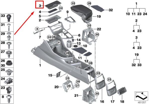 51169274294 - NEW BMW F45 FRONT CENTER CONS. STOR. COMPAT. W/COVER 51169274294 9274294