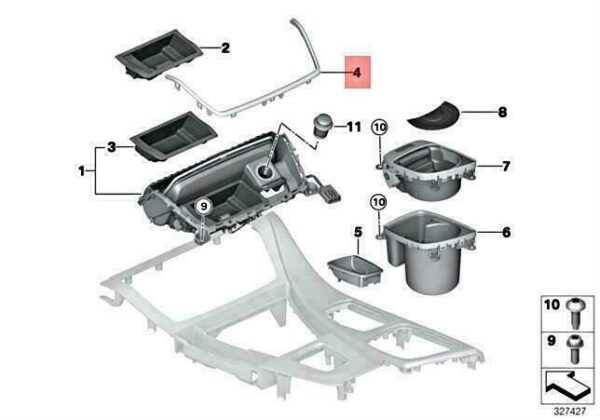 51169277266 - OEM BMW HYBRID M5 F10 F11 F18 CHROME FRAME CENTER CONSOLE FRONT 51169277266 NEW