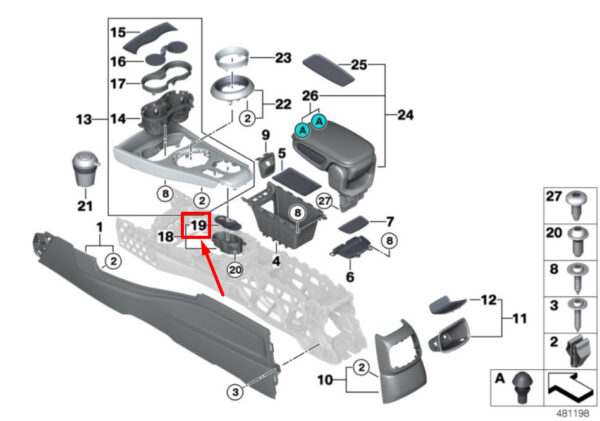 51169325494 - NEW MINI F60 CENTER CONSOLE STORAGE COMPA.MAT INSERT 51169325494 9325494