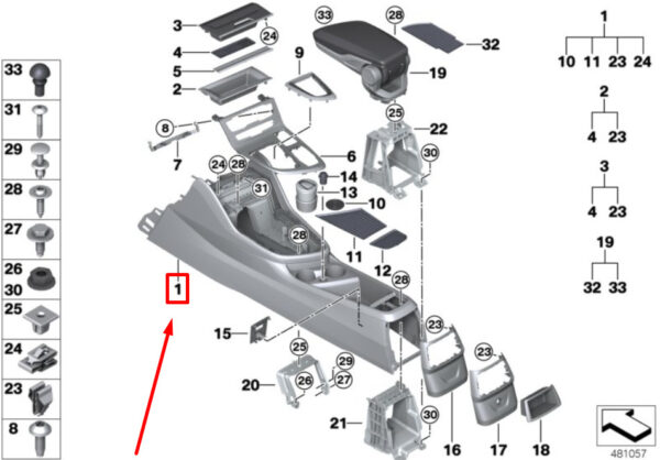 51169372504 - BMW 2 F45 CENTRE CONSOLE WITH TRIM SPIDER 51169372504 9372504 NEW GENUINE