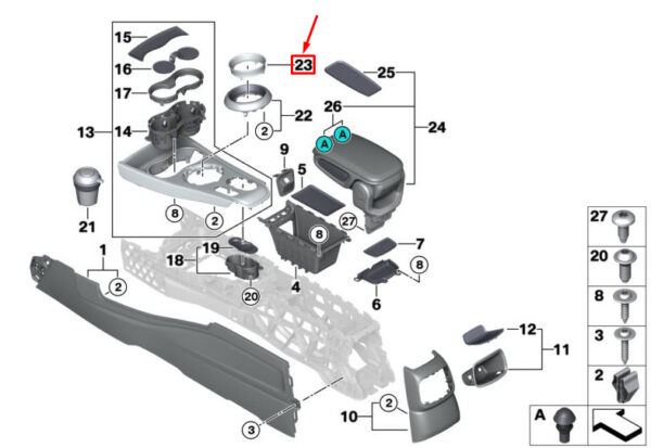 51169391770 - MINI COUNTRYMAN F60 TRIM RING CENTER CONSOLE 51169391770 9391770 NEW GENUINE