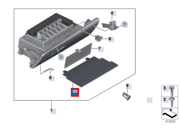 51169393175 - Rubber insert for glove compartment, BMW X1 F48, 5116339395175, original part