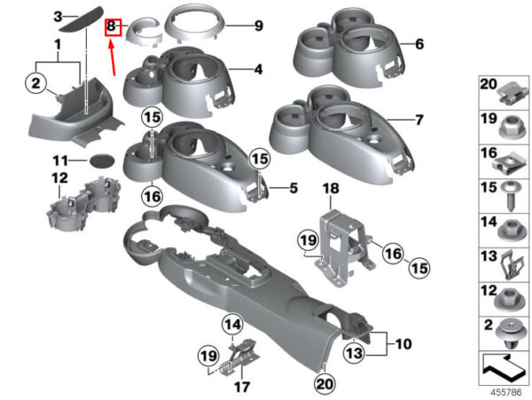 51169805584 - NEW MINI COUNTRYMAN R60 FRONT RIGHT CUP HOLDER TRIM RING 51169805584 ORIGINAL