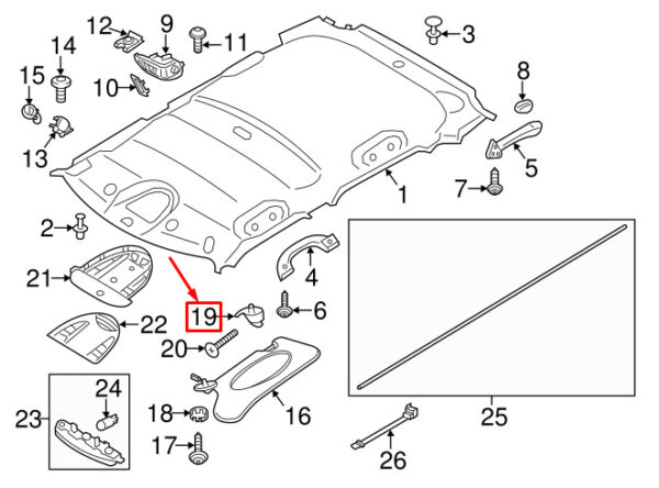 51169808690 - NEW MINI R60 R61 COUNTER DISTRICT FOR SUN VISOR CLIP CARBON BLACK 9808690 GENUINE
