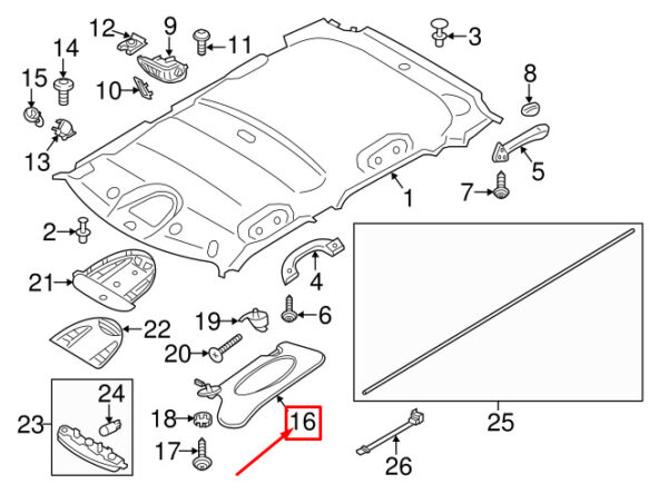 51169812698 - MINI COUNTRYMAN R60 RIGHT SUN VISOR 51169812698 9812698 NEW GENUINE