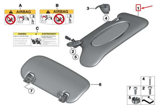 51169812700 - MINI COUNTRYMAN R60 RIGHT SUN VISOR 51169812700 9812700 NEW GENUINE