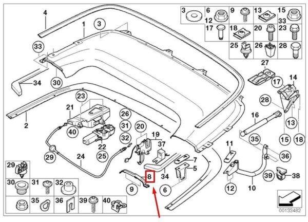 51178233303 - BMW E46 Genuine Left Folding Flap Top Cover 51178233303