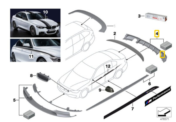 Genuine BMW F30 F31 F35 M Performance Diffuser Rear Sport Bumper Spoiler 2291417 - Image 4