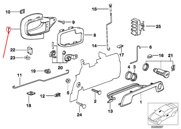 51212261146 - BMW 3 Coupe E36 door handle inside front right 512261146 NEW ORIGINAL