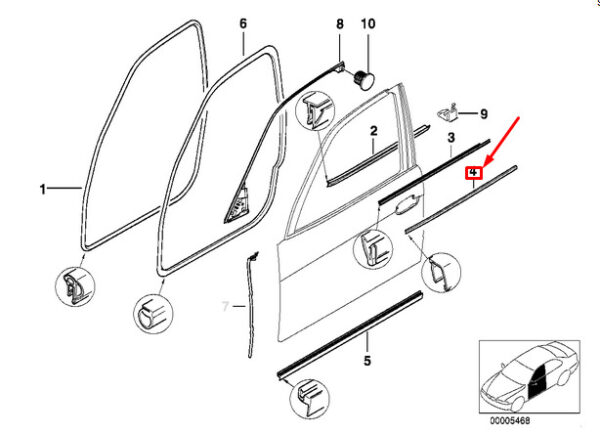 51212427416 - NEW BMW 5 E39 FRONT RIGHT DOOR EXTERIOR MOULDING 51212427416 2427416 OEM