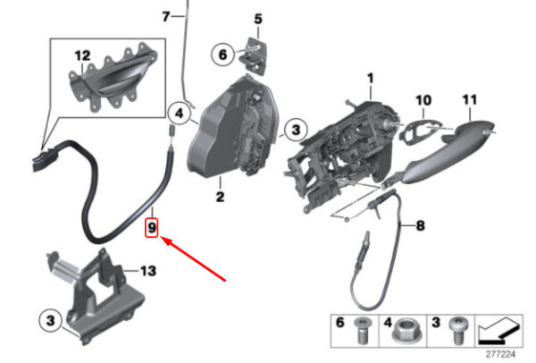 51217197802 - NEW BMW 5 GRAN TURISMO F07 FRONT DOOR OPENER BOWDEN TRAIN 51217197802 ORIGINAL