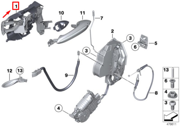 51217265084 - NEW BMW 5 F10 FRONT RIGHT CARRIER W/CATCH W/KEY 51217265084 7265084 ORIGINAL
