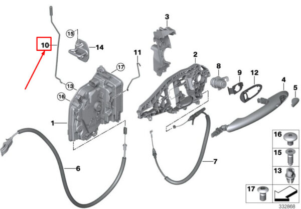 51217320289 - Mini Cooper F55 Front Left Door Lock Actuator Bar 51217320289 GENUINE