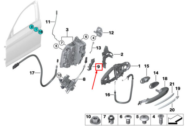 51217325298 - NEW BMW 5 TOURING G31 FRONT RIGHT BOWDEN CABLE COVER 51217325298 ORIGINAL