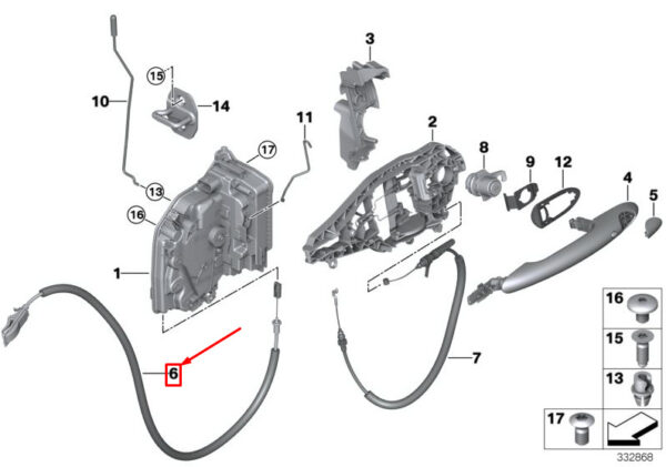51217364596 - NEW MINI CLUBMAN F54 FRONT INSIDE DOOR OPENER BOWDEN CABLE 51217364596 ORIGINAL