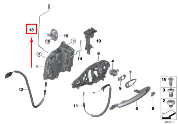 51217395105 - NEW MINI COUNTRYMN F60 FRONT LEFT DOOR OPERATING ROD 7395105 51217395105