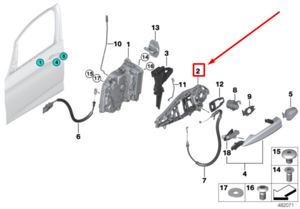 51217401211 - NEW BMW X2 F39 LEFT OUTSIDE DOOR HANDLE CARRIER 7401211 51217401211 ORIGINAL