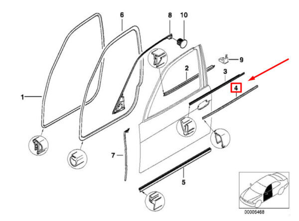 51217890645 - NEW BMW 5 E39 FRONT LEFT DOOR WINDOW MOLDING 7890645 51217890645 97-02 ORIGINAL