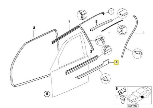 51218198053 - BMW E36 original left door exterior spray 51218198053