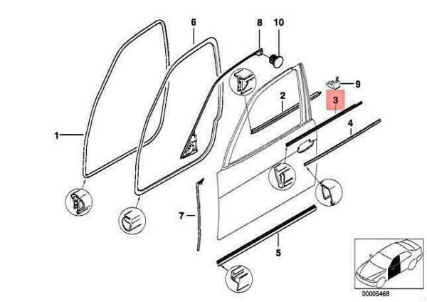 51218204228 - OEM BMW E38 725TDS 728I 728IL DOOR WEATHER STRIP OUTER RIGHT 51218204228 GENUINE