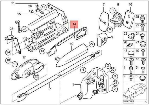 51218238881 - OEM BMW ALPINA Z8 V8 E52 SEALING BASE OUTSIDE DOOR HANDLE LEFT 51218238881 NEW