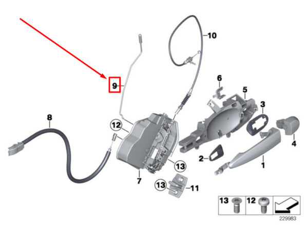 51227205833 - NEW BMW X3 F25 REAR LEFT DOOR OPERATING ROD 51227205833 7205833