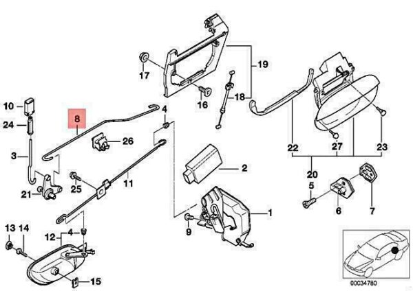 51228231857 - OEM BMW E38 728IL 735IL 740IL 740ILP 750IL BOWDEN CABLE LEFT 51228231857 GENUINE