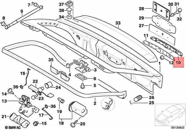 51228399413 - Rear bonnet handle BMW Z3 E36 1997 2002 original 51228399413