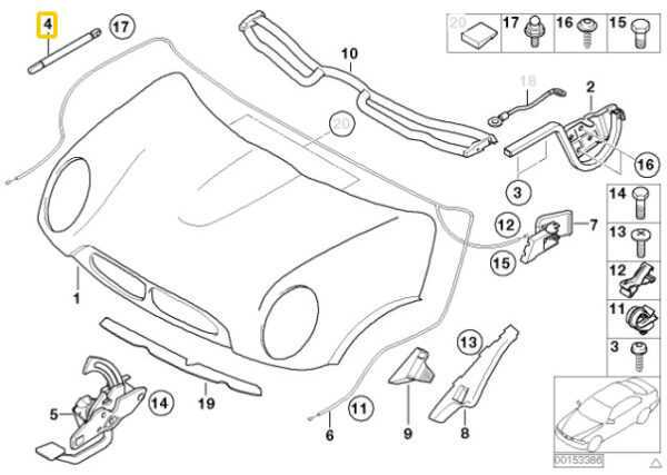 51237175020 - NEW MINI R50 R52 R53 HOOD BONNET PRINTED STRUT 7175020 ORIGINAL