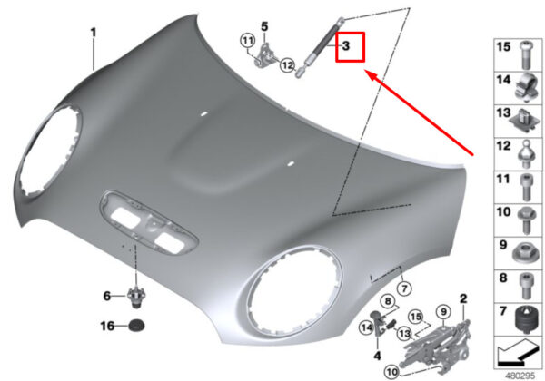 51237300567 - NEW MINI F56 ENGINE COMPARTMENT COVER GAS FILLED STRUT 7300567 51237300567