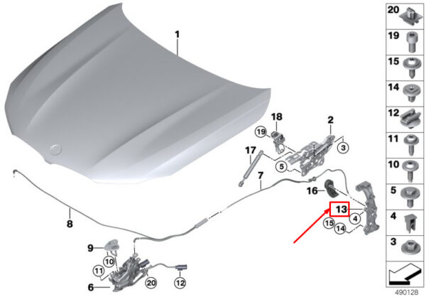 51237394148 - BMW 6 Gran Turismo G32 bonnet actuator holder 51237394148 NEW original