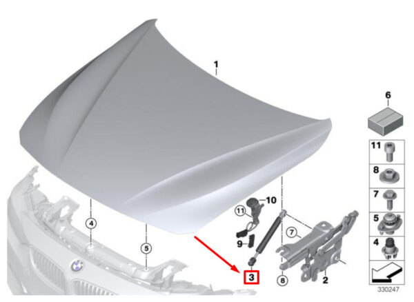 51238059044 - BMW 4 Coupe F32 F82 Front Hood Lift Support 51238059044 8059044 GENUINE