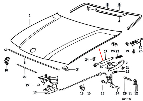 51238119558 - NEW BMW 3 SERIES E36 FRONT HOOD HOOD RIGHT GAS SPRING 51238119558 8119558 1998