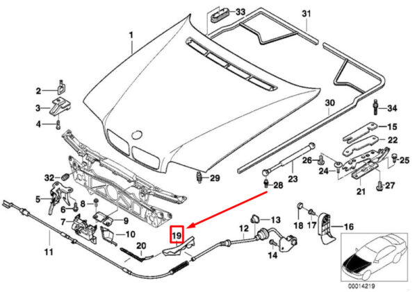 51238186898 - NEW BMW 7 E38 RIGHT BONNET HOOD LOCK CABLE SHIELD 51238186898 8186898