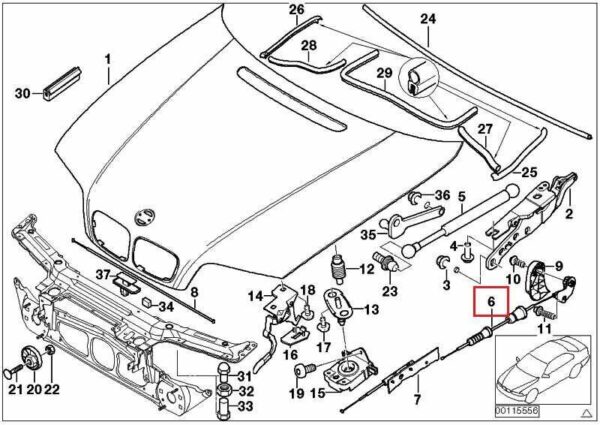 51238208442 - NEW OEM BMW 3 E46 318 ENGINE HOOD RELEASE CABLE 51238208442 8208442 GENUINE