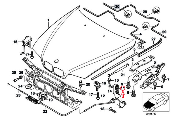51238226621 - NEW BMW 5 SERIES E39 BONNET COVER RELEASE HANDLE LHD 51238226621