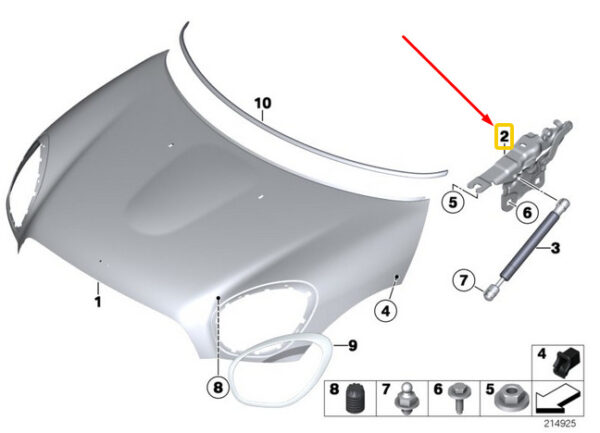 51239805938 - NEW OEM MINI COUNTRYMAN R60 ENGINE HOOD RIGHT HINGE 51239805938 9805938 GENUINE