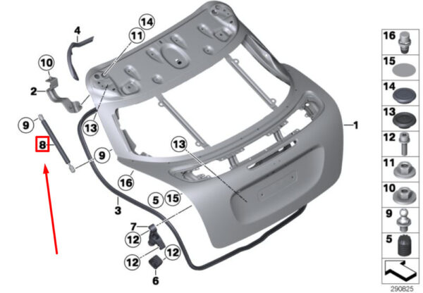 51242758742 - NEW MINI COUPE R58 TAILGATE GAS PRESSURE BRACE 51242758742 ORIGINAL