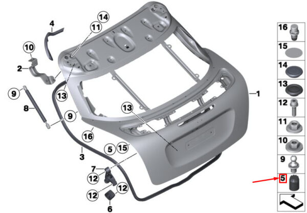 51247033500 - NEW MINI COUPE R58 REAR TRUNK LID STOP BUFFER 703500 5124703500