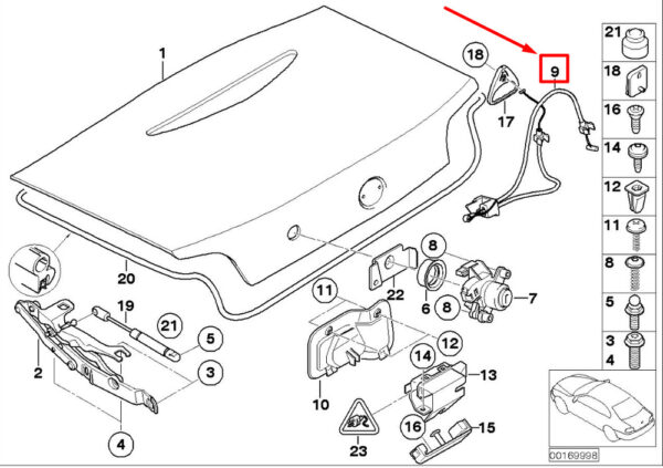51247072613 - NEW BMW Z4 E85 EMERGENCY UNLOCKING BOWDEN CABLE 7072613 51247072613 ORIGINAL